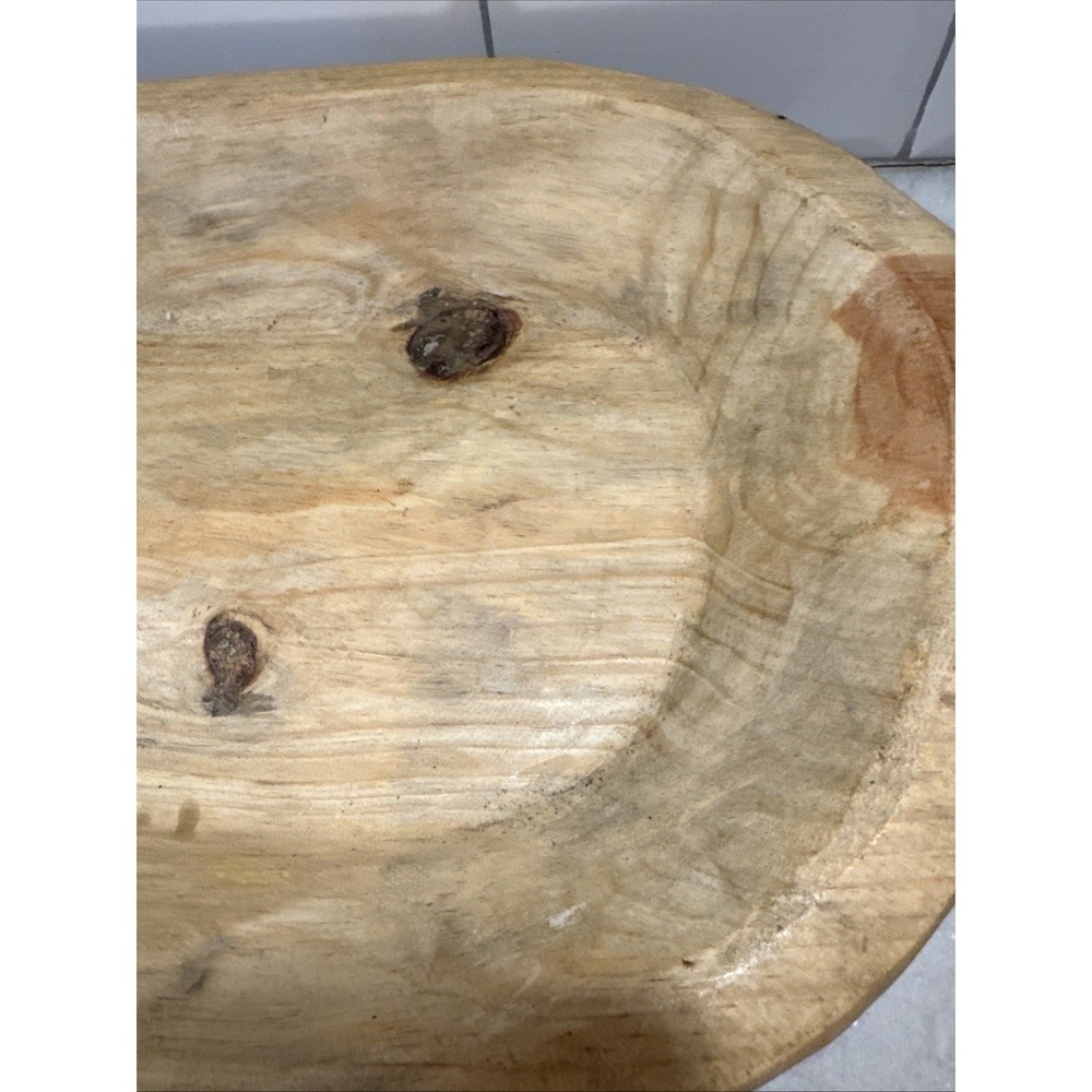 Wood Bowl Hand Carved Rustic Boho Home Decor Bread Bowl Farm PrimitiveOLA0021 - Picture 4 of 10